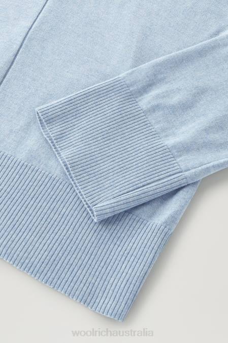 Woolrich Women Crewneck Sweater in a Cotton Cashmere Blend Pale Indigo Melange Clothing J02643