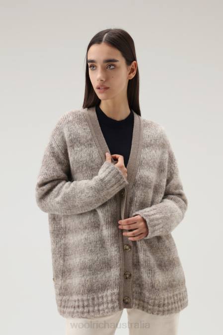Woolrich Women Degrade Cardigan in Alpaca Wool and Cotton Blend Gold Khaki Clothing J026227