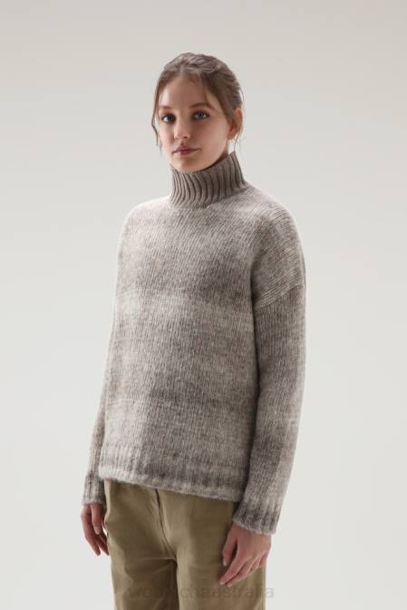 Woolrich Women Degrade Turtleneck in Alpaca Wool and Cotton Blend Gold Khaki Clothing J026274