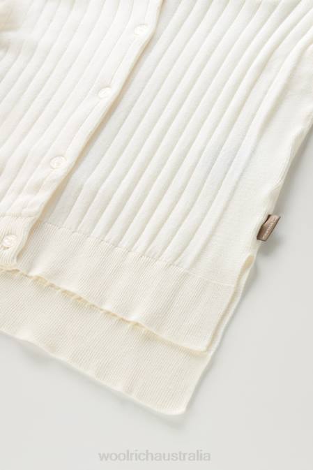 Woolrich Women Wide Ribbed Cardigan in Pure Cotton Bright White Clothing J026122