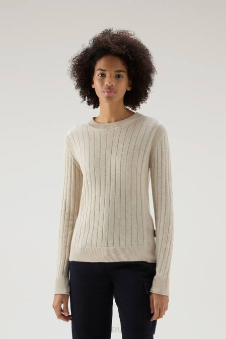 Woolrich Women Wide Ribbed Crewneck in Pure Cotton Beige Melange Clothing J026141