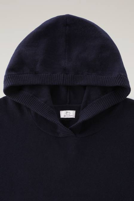 Woolrich Women Wool and Cashmere Blend Hooded Sweater Melton Blue Clothing J026272