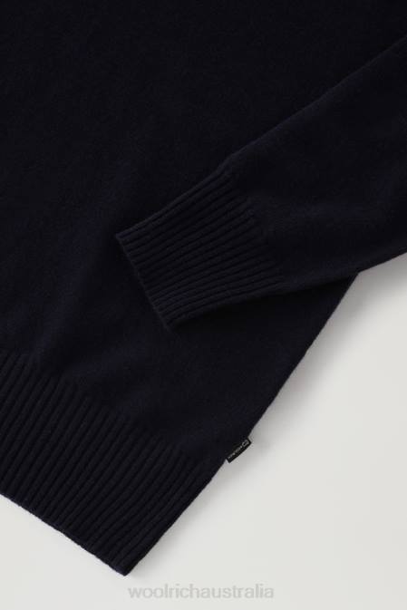 Woolrich Women Wool and Cashmere Blend Hooded Sweater Melton Blue Clothing J026272