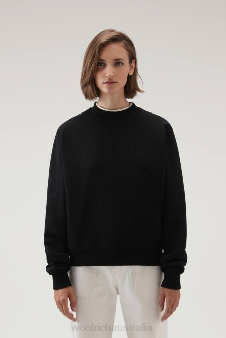 Woolrich Women Embroidered Logo Fleece Sweatshirt Black Clothing J026257