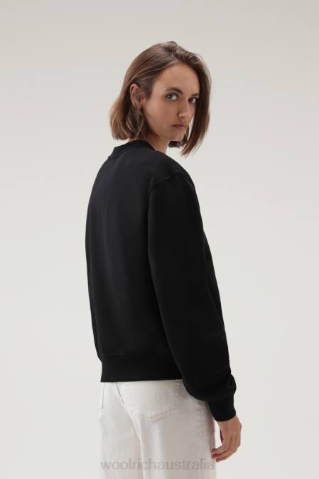 Woolrich Women Embroidered Logo Fleece Sweatshirt Black Clothing J026257