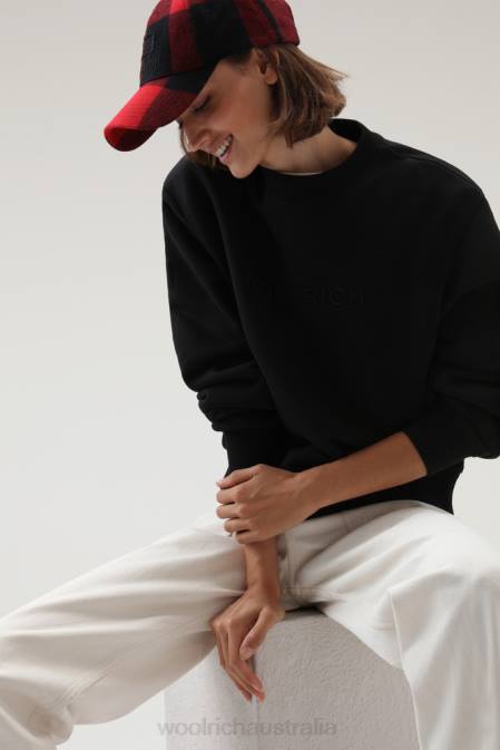 Woolrich Women Embroidered Logo Fleece Sweatshirt Black Clothing J026257