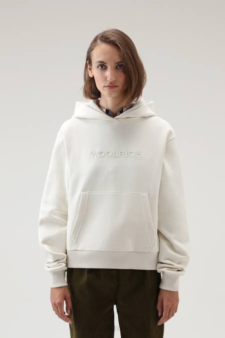 Woolrich Women Logo Fleece Hoodie Milky Cream Clothing J026244