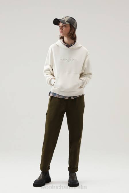 Woolrich Women Logo Fleece Hoodie Milky Cream Clothing J026244