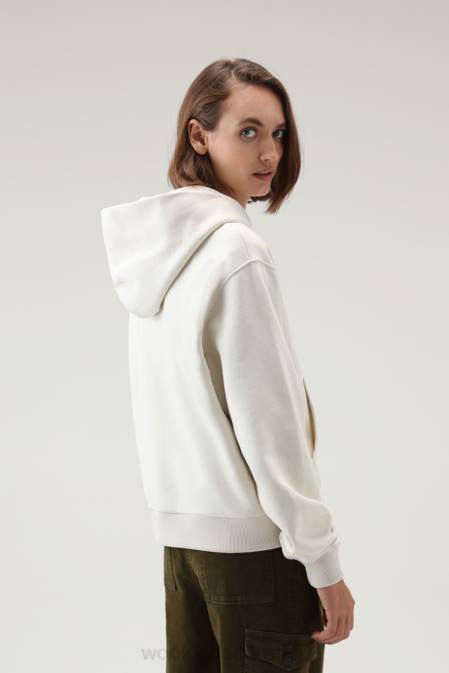 Woolrich Women Logo Fleece Hoodie Milky Cream Clothing J026244