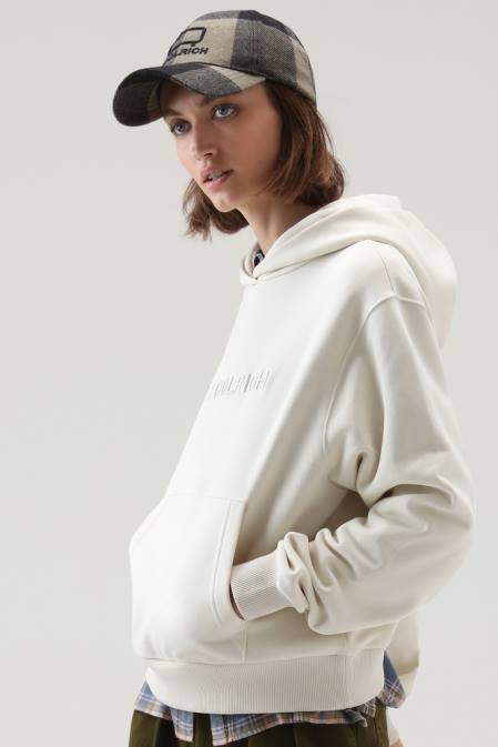 Woolrich Women Logo Fleece Hoodie Milky Cream Clothing J026244