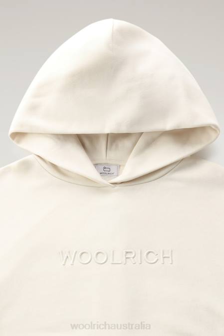 Woolrich Women Logo Fleece Hoodie Milky Cream Clothing J026244