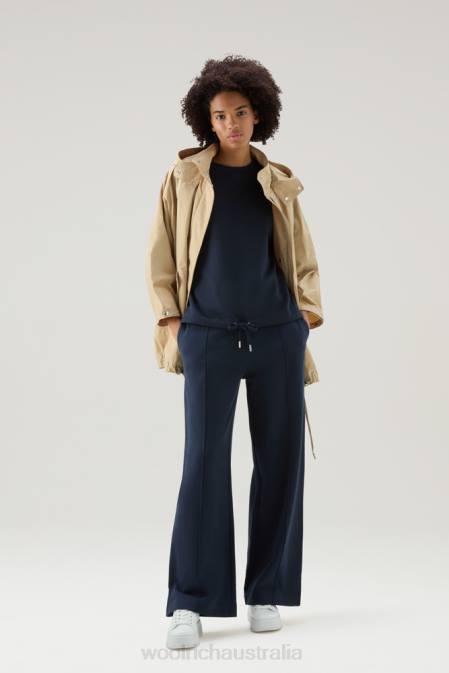 Woolrich Women Pure Cotton Crewneck with Three Quarter Sleeves Melton Blue Clothing J026117