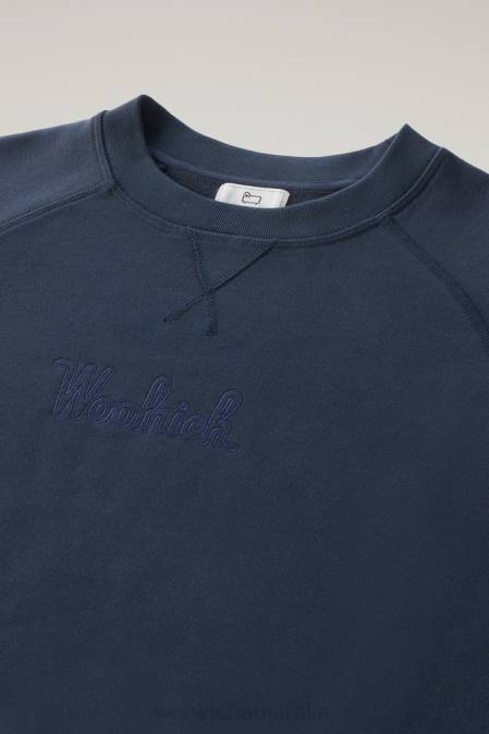 Woolrich Women Pure Cotton Crewneck with Three Quarter Sleeves Melton Blue Clothing J026117