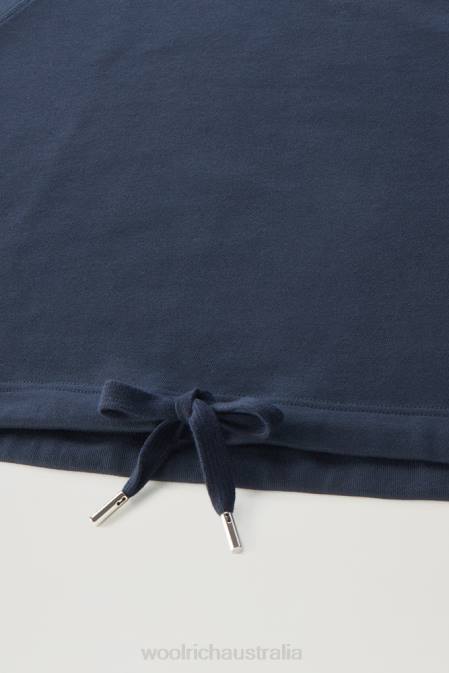 Woolrich Women Pure Cotton Crewneck with Three Quarter Sleeves Melton Blue Clothing J026117