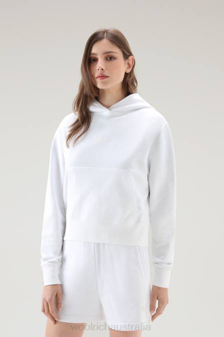 Woolrich Women Pure Cotton Hoodie with Embroidered Logo Bright White Clothing J026331