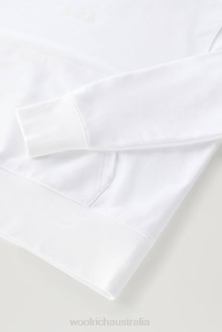 Woolrich Women Pure Cotton Hoodie with Embroidered Logo Bright White Clothing J026331