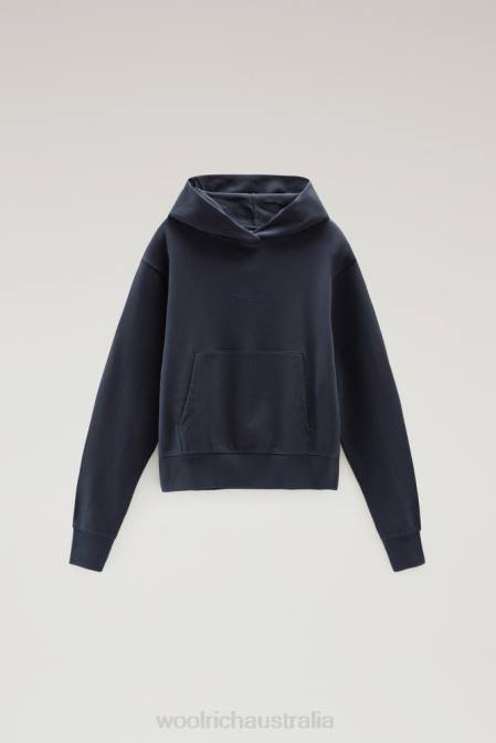 Woolrich Women Pure Cotton Hoodie with Embroidered Logo Melton Blue Clothing J026329