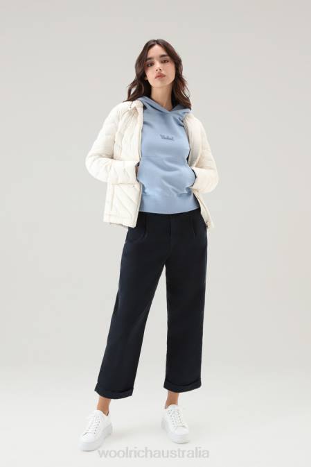 Woolrich Women Pure Cotton Hoodie with Embroidered Logo Pale Indigo Clothing J026328