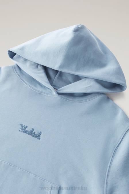 Woolrich Women Pure Cotton Hoodie with Embroidered Logo Pale Indigo Clothing J026328