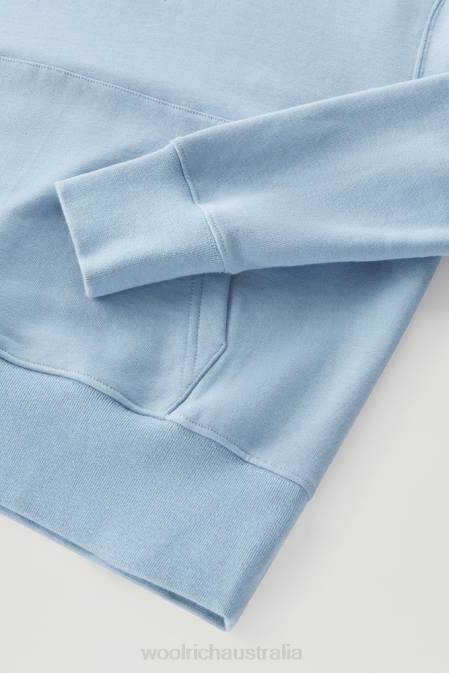 Woolrich Women Pure Cotton Hoodie with Embroidered Logo Pale Indigo Clothing J026328