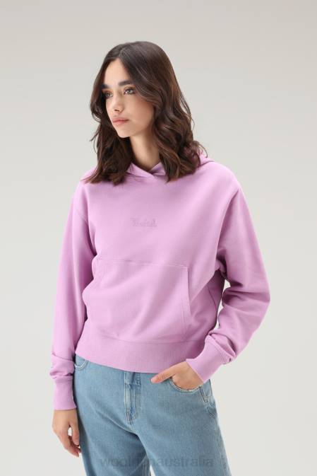 Woolrich Women Pure Cotton Hoodie with Embroidered Logo Smoky Rose Clothing J026330