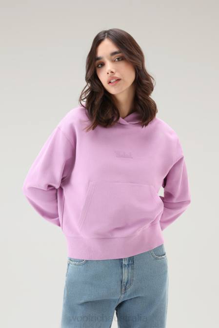 Woolrich Women Pure Cotton Hoodie with Embroidered Logo Smoky Rose Clothing J026330