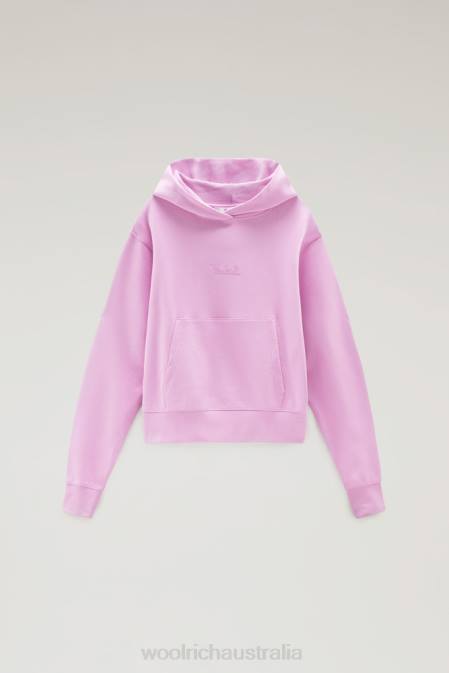 Woolrich Women Pure Cotton Hoodie with Embroidered Logo Smoky Rose Clothing J026330