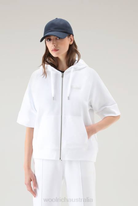 Woolrich Women Pure Cotton Hoodie with Three Quarter Sleeves Bright White Clothing J026161