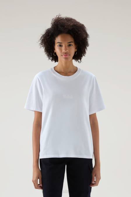 Woolrich Women Embroidered Logo T-shirt in Pure Cotton Bright White Clothing J0263