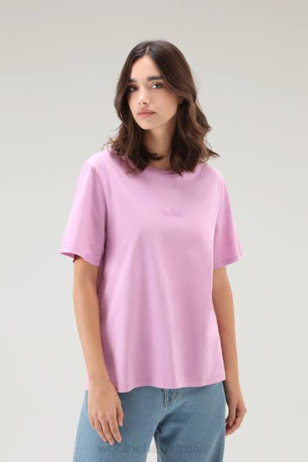 Woolrich Women Embroidered Logo T-shirt in Pure Cotton Smoky Rose Clothing J026108