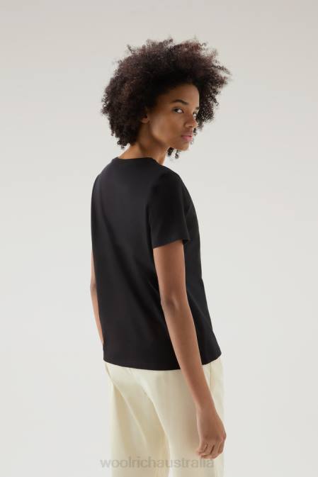Woolrich Women V-neck T-shirt in Pure Cotton Black Clothing J026187