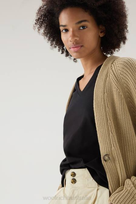 Woolrich Women V-neck T-shirt in Pure Cotton Black Clothing J026187