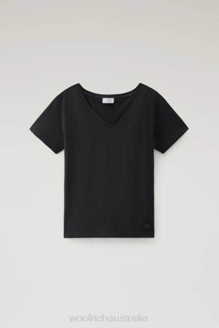 Woolrich Women V-neck T-shirt in Pure Cotton Black Clothing J026187
