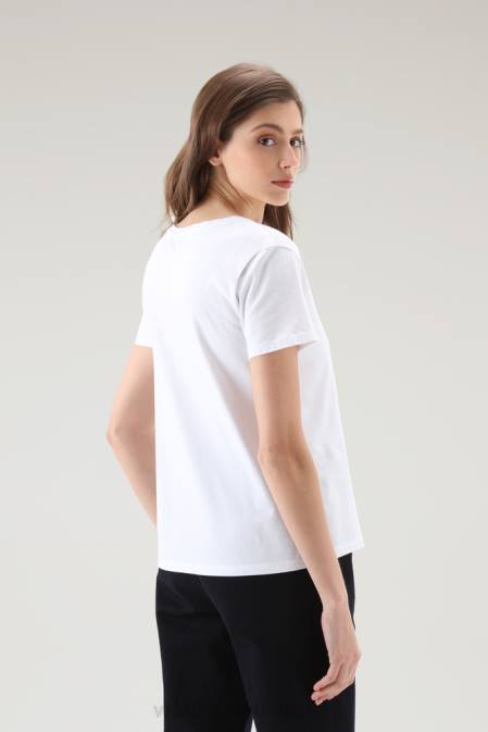 Woolrich Women V-neck T-shirt in Pure Cotton Bright White Clothing J02671