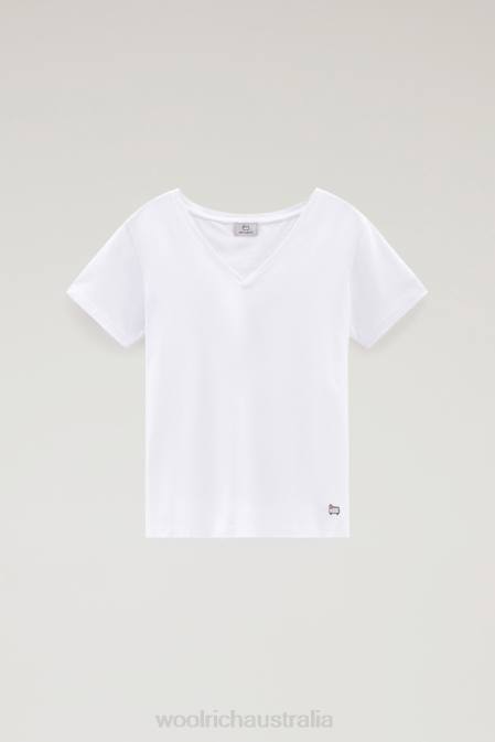 Woolrich Women V-neck T-shirt in Pure Cotton Bright White Clothing J02671