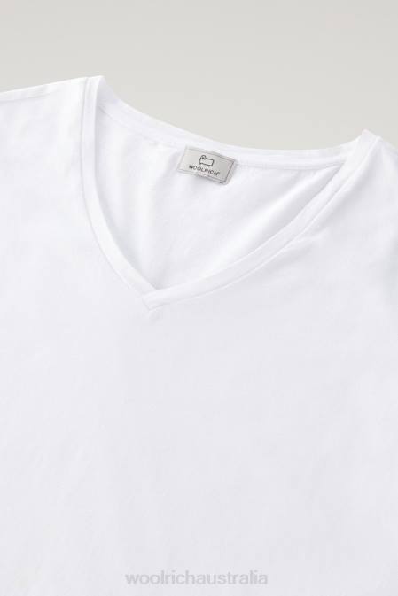 Woolrich Women V-neck T-shirt in Pure Cotton Bright White Clothing J02671