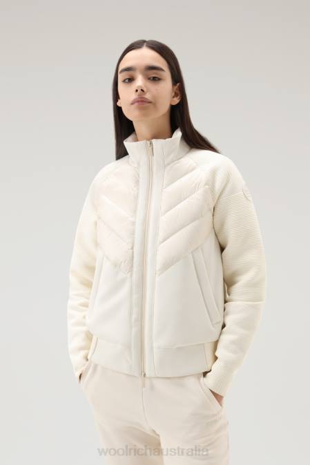 Woolrich Women Stretch Suffolk Bomber in Microfiber and Softshell Milky Cream Clothing J026223