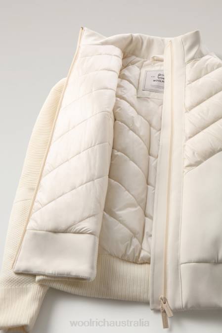 Woolrich Women Stretch Suffolk Bomber in Microfiber and Softshell Milky Cream Clothing J026223