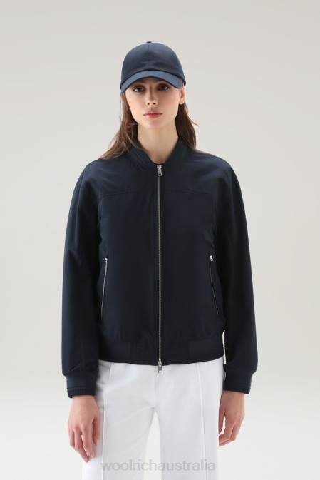 Woolrich Women Summer Bomber in Urban Touch Melton Blue Clothing J02638