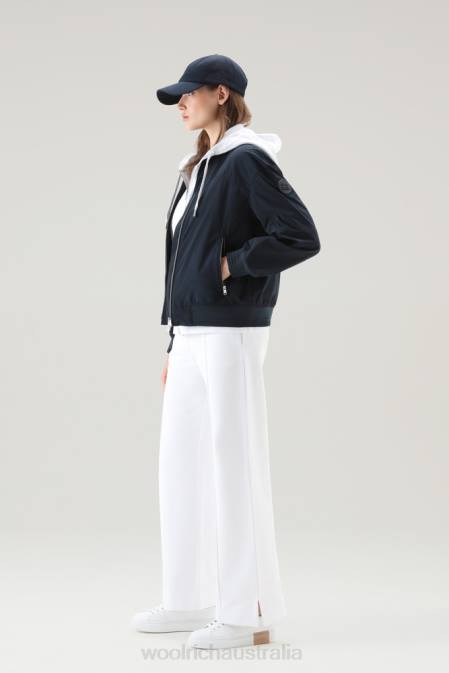 Woolrich Women Summer Bomber in Urban Touch Melton Blue Clothing J02638