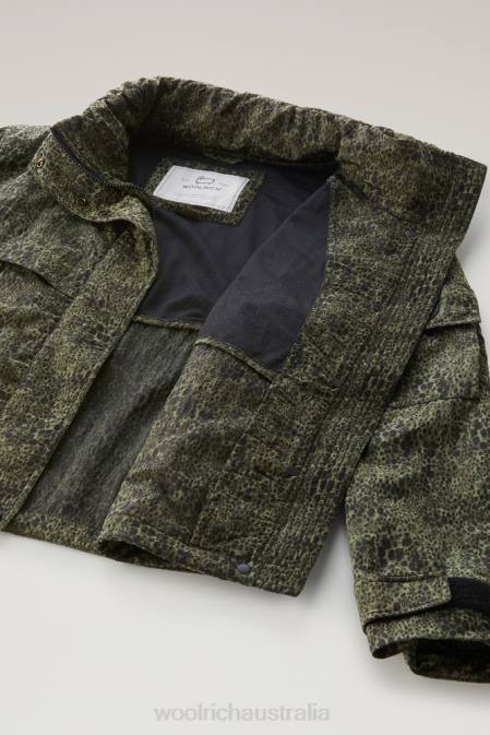 Woolrich Women Camo Jacket with Foldable Hood Dark Green Camou Clothing J02698
