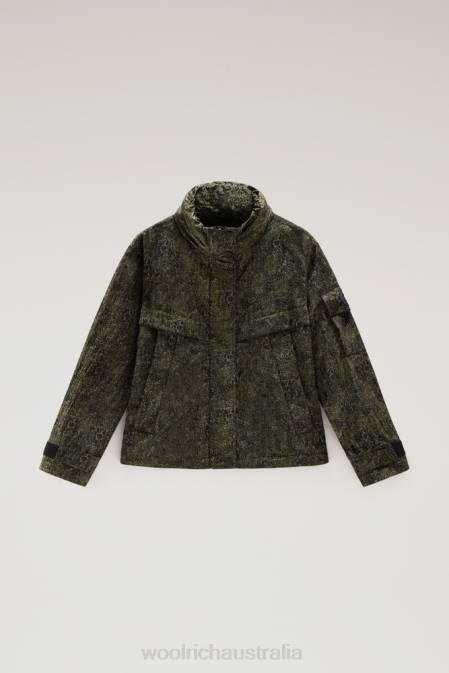 Woolrich Women Camo Jacket with Foldable Hood Dark Green Camou Clothing J02698