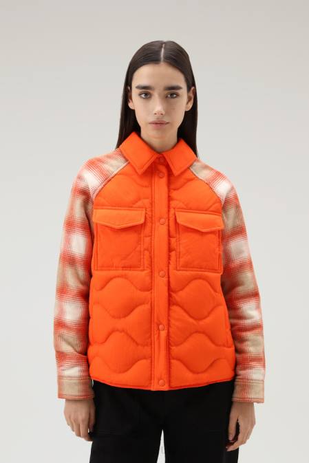 Woolrich Women Crinkle Nylon Alba Overshirt with Wool Sleeves Flame Clothing J026299