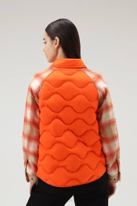 Woolrich Women Crinkle Nylon Alba Overshirt with Wool Sleeves Flame Clothing J026299