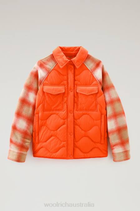 Woolrich Women Crinkle Nylon Alba Overshirt with Wool Sleeves Flame Clothing J026299