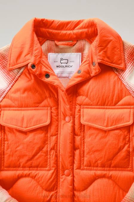 Woolrich Women Crinkle Nylon Alba Overshirt with Wool Sleeves Flame Clothing J026299
