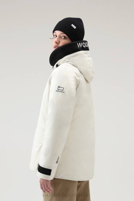 Woolrich Women Harveys Waterproof Jacket in Pertex Revolve Milky Cream Clothing J026250