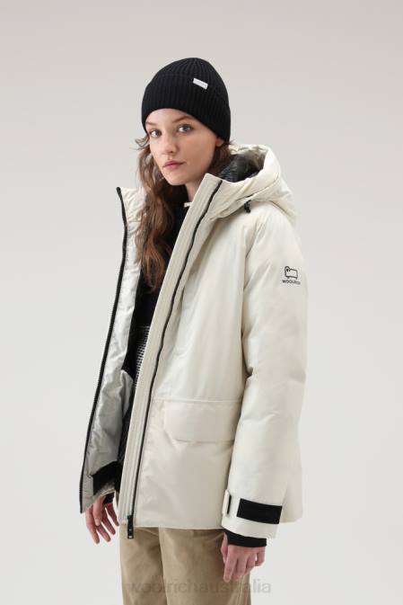 Woolrich Women Harveys Waterproof Jacket in Pertex Revolve Milky Cream Clothing J026250