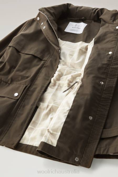 Woolrich Women Havice Field Jacket with Foldable Hood Dark Green Clothing J02652