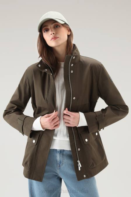 Woolrich Women Havice Field Jacket with Foldable Hood Dark Green Clothing J02652